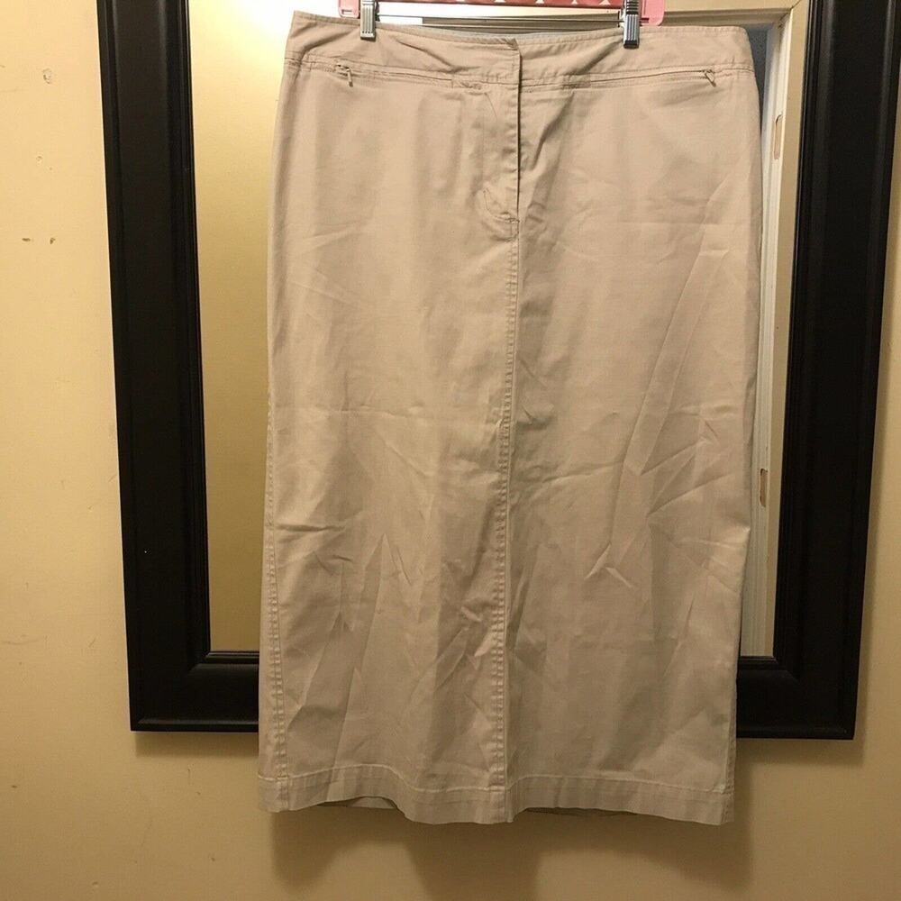 Venezia Straight Denim Midi Skirt Plus Sz18 Beige Slit Back Pockets Used